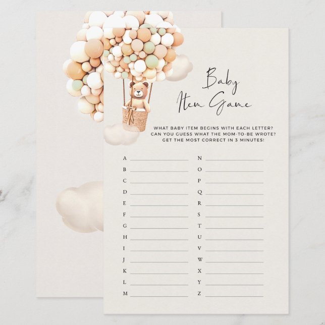 Jogo de Chá de Bebê Urso - Jogo de Itens de Bebê (Frente/Verso)