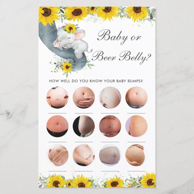 Jogo de Chá de elefante de girassol ou de cerveja (Frente)