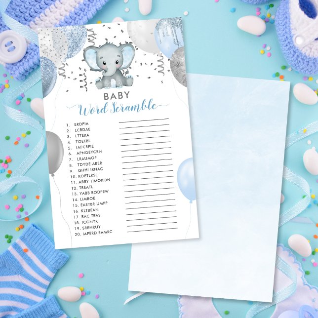 Jogo de Chá de Elefante do Baby Word Scramble Boy (Baby Word Scramble Boy Elephant Shower Game)