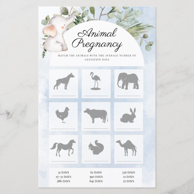 Jogo de Chá de fraldas da Gravidez Animal (Frente)