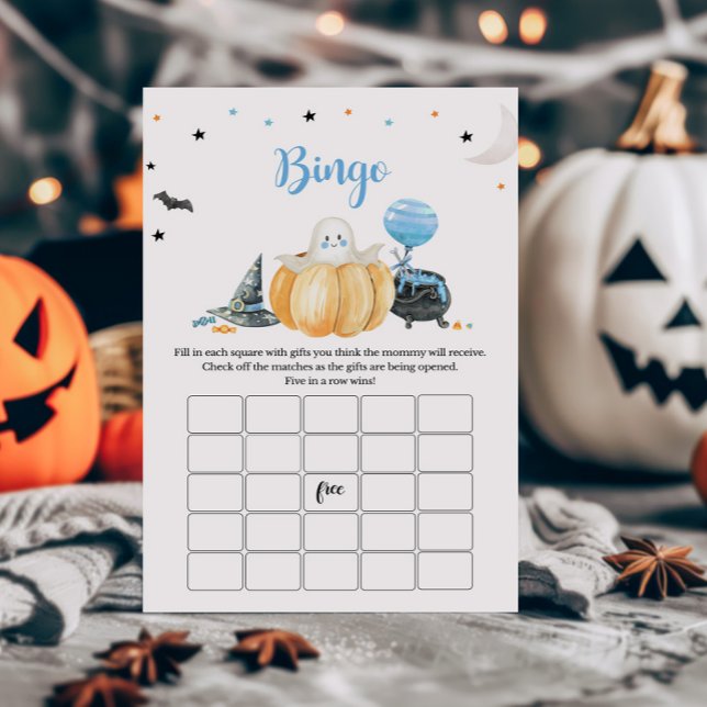 Jogo de Chá de fraldas de Abóbora Azul (Pumpkin Halloween Baby Shower Bingo Game)