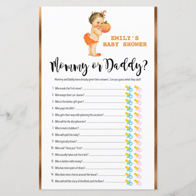 Jogo de Chá de fraldas de Abóbora IMPRESSO (Frente)