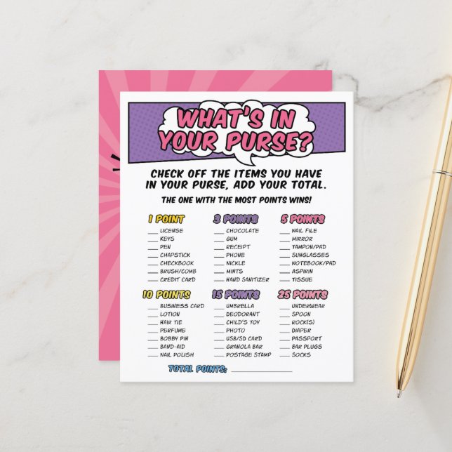 Jogo de Chá de fraldas de Carteira Girly Super Her (Frente/Verso In Situ)