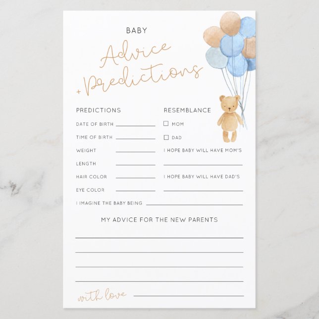 Jogo de Chá de fraldas de Conselhos e Previsões (Frente)