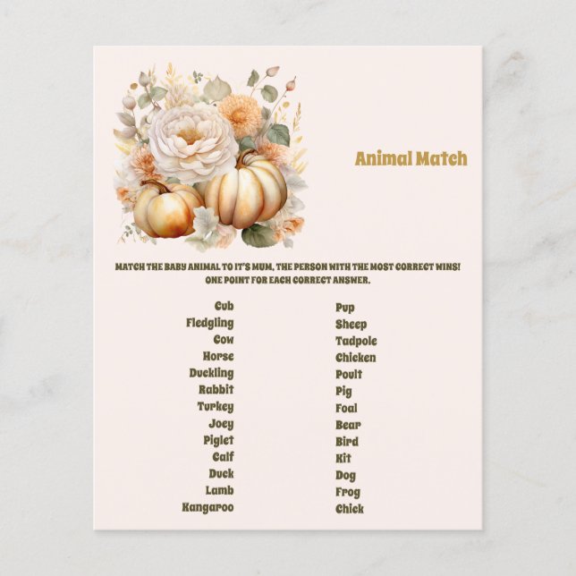 Jogo de Chá de fraldas de Correspondência Animal (Frente)