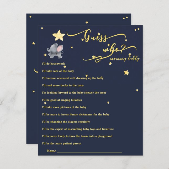 Jogo de Chá de fraldas de Elefante e Balão (Frente/Verso)