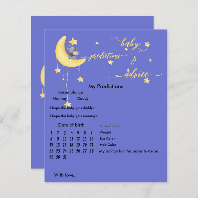 Jogo de Chá de fraldas de Elefante e Borboleta (Frente/Verso)