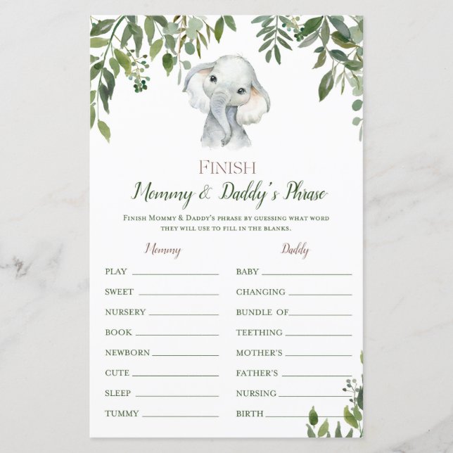 Jogo de Chá de fraldas de Elefante Selvagem Safari (Frente)