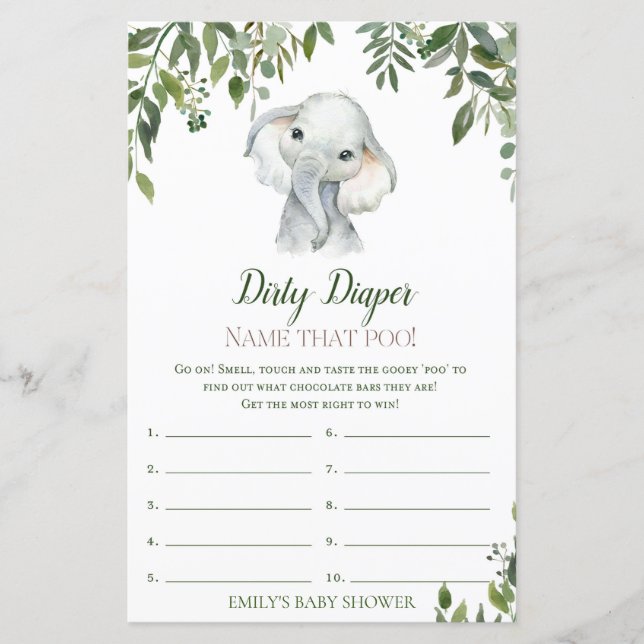 Jogo de Chá de fraldas de Elefante Selvagem Safari (Frente)