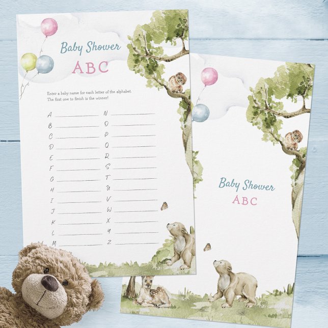 Jogo de Chá de fraldas de Espera Rápido dos Nomes  (Sweet ABC Names Bearly Wait Baby Shower Game ©Susanne Sachers - Sunny Mind Design 🌞)