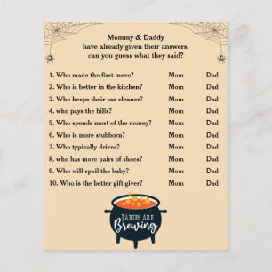 Jogo de Chá de fraldas de Halloween adivinha quem 