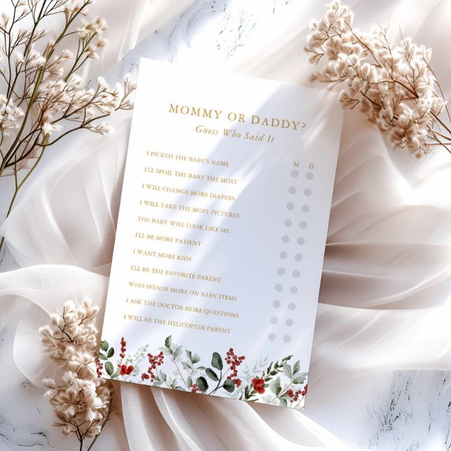 Jogo de Chá de fraldas de inverno para mamães ou P (Winter Baby Shower Mommy or Daddy Game Card)