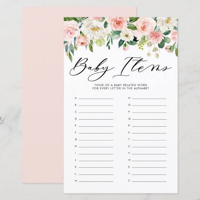 Jogo de Chá de fraldas de Itens para Bebês das Flo (Frente/Verso)