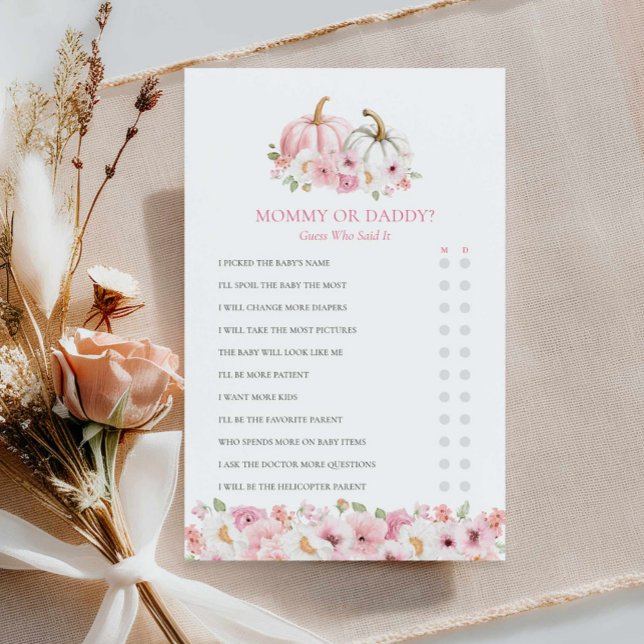 Jogo de Chá de fraldas de mamãe ou Pai (Mommy or Daddy - Pink Fall Baby Shower Game)