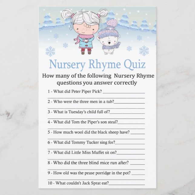 jogo de chá de fraldas de Nursery Rhyme Quiz (Frente)