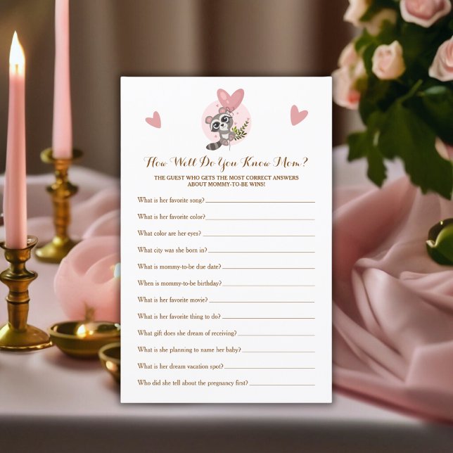 Jogo De Chá de fraldas De Raccoon Bonito Você Conh (Cute Raccoon Baby Shower Game Do You Know Mom?)