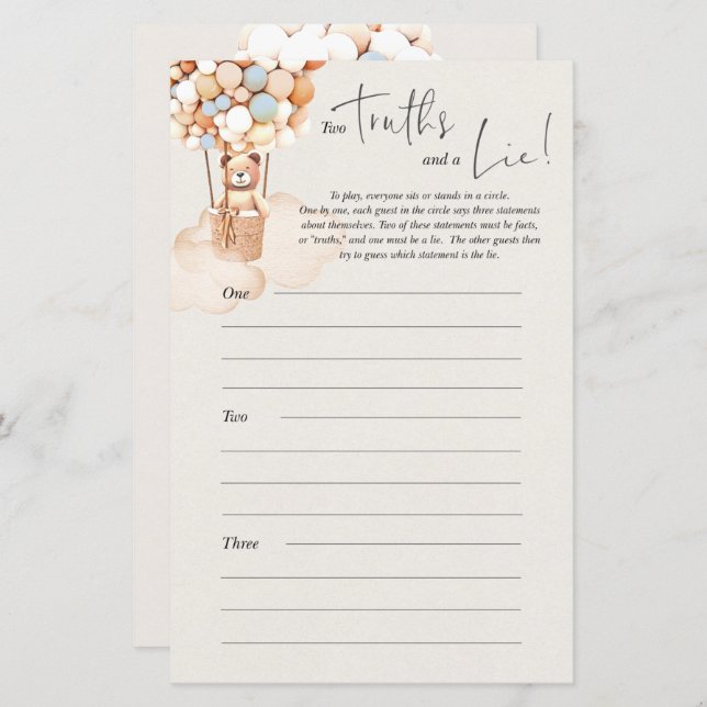 Jogo De Chá de fraldas De Urso - Duas Verdades E U (Frente/Verso)