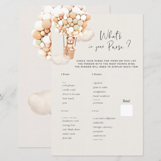 Jogo de Chá de fraldas de Urso - O que há na sua b (Frente/Verso)