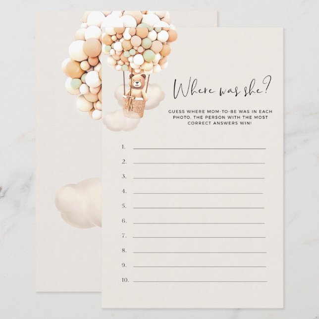 Jogo De Chá de fraldas De Urso - Onde Ela Estava? (Frente/Verso)