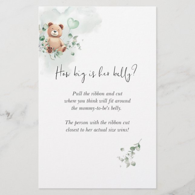 Jogo De Chá de fraldas De Urso - Qual É O Tamanho  (Frente)