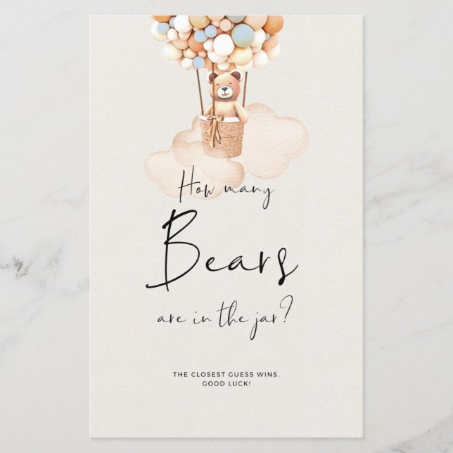 Jogo De Chá de fraldas De Urso - Quantos Ursos No  (Frente)