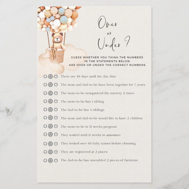 Jogo de Chá de fraldas de Urso Sobre Ou Sob (Frente)