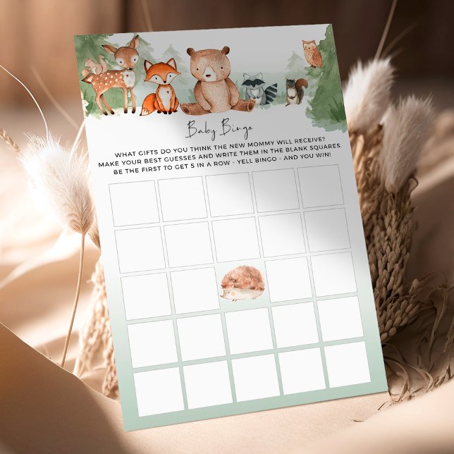 Jogo de Chá de fraldas de Woodland BINGO! (Criador carregado)