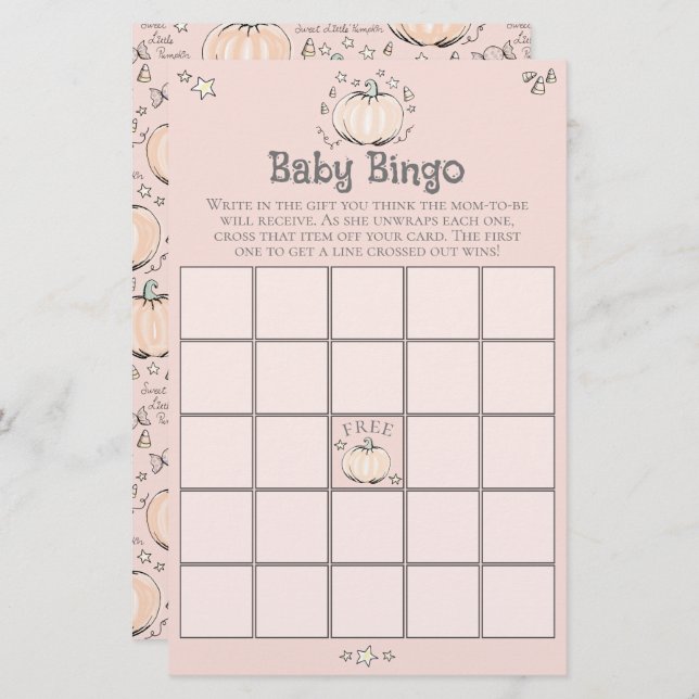 Jogo de Chá de fraldas do Baby Bingo Pumpkin Rosa (Frente/Verso)