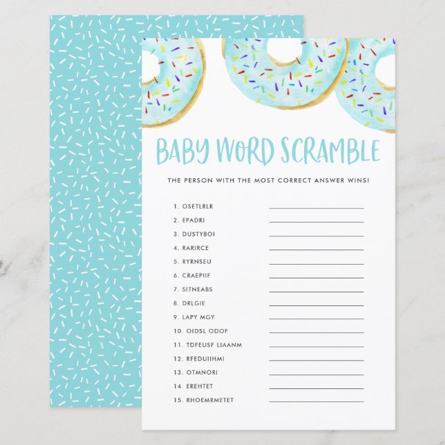Jogo de Chá de fraldas do Baby Word Scramble do Ro (Frente/Verso)