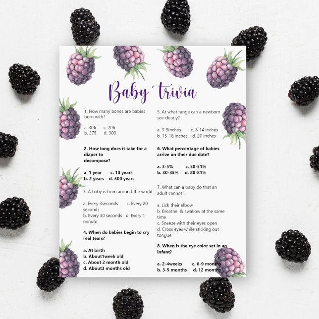 Jogo de Chá de fraldas do Blackberry Baby Trivia (Criador carregado)