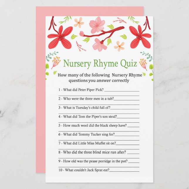 Jogo de chá de fraldas do Sakura Nursery Rhyme Qui (Frente/Verso)