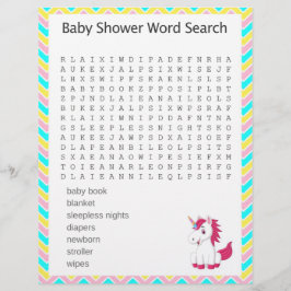 Jogo de Chá de fraldas do Unicorn Word Search