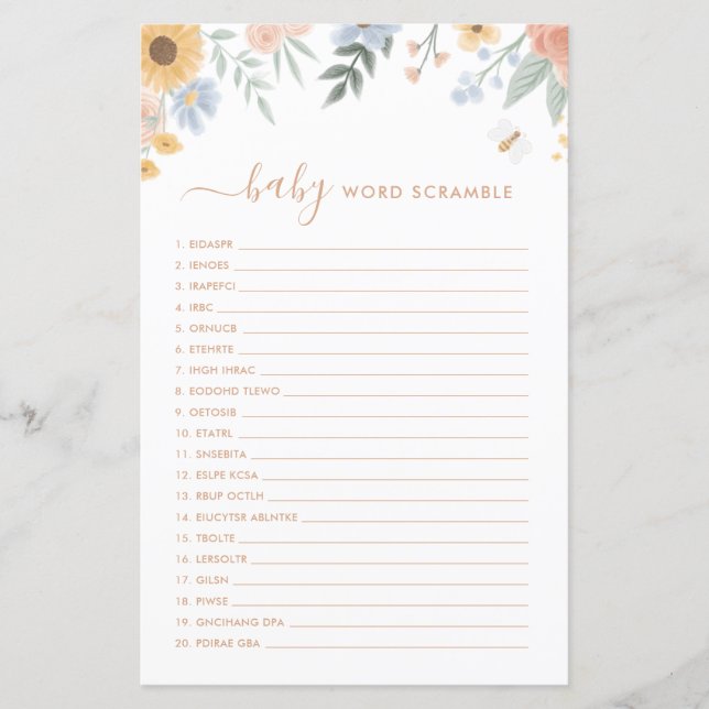 Jogo de Chá de fraldas do Word Scamble como Beet (Frente)