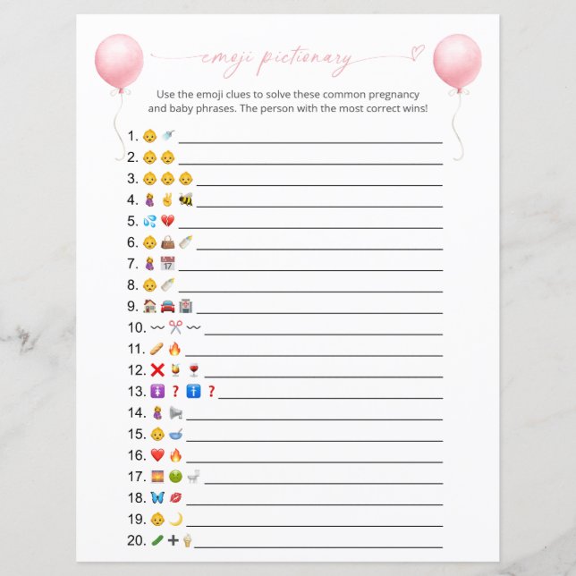 Jogo de Chá de fraldas Emoji Pictionary Balloon (Frente)