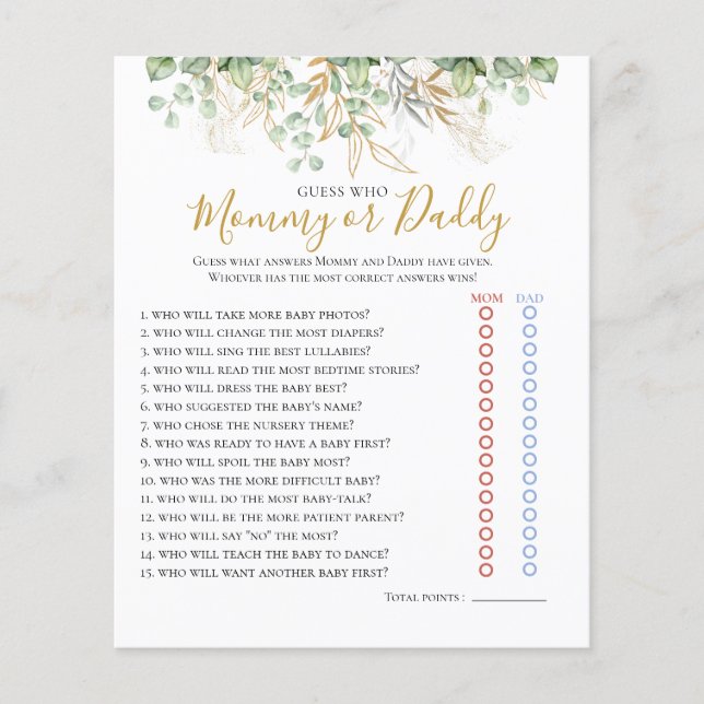 Jogo de Chá de fraldas Eucalyptus Greenery (Frente)