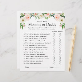 Jogo de Chá de fraldas Floral Rosa Adivinha Quem