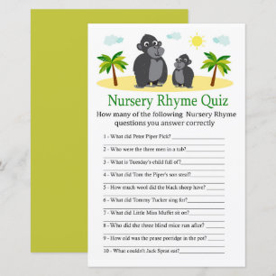 Jogo de chá de fraldas Gorilla Nursery Rhyme Quiz