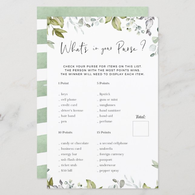 Jogo de Chá de fraldas Greenery, o que há na sua b (Frente/Verso)