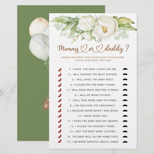 jogo de chá de fraldas ou pai (Frente/Verso)