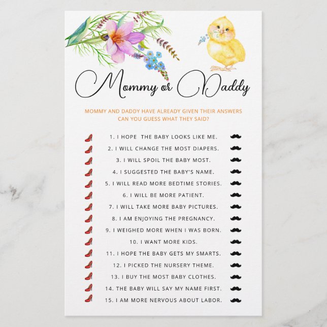 jogo de chá de fraldas ou pai (Frente)