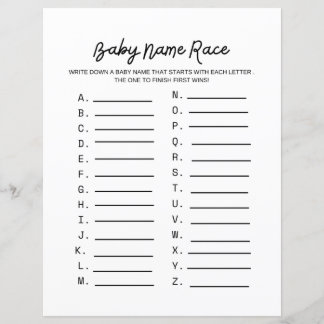 Jogo de Chá de fraldas Race do Nome do Bebê