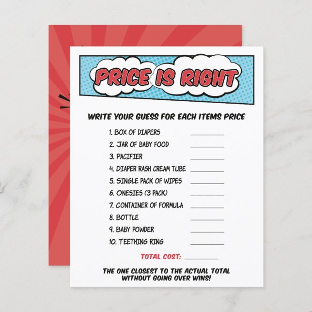 Jogo de Chá de fraldas Super Herói do Livro (Frente/Verso)