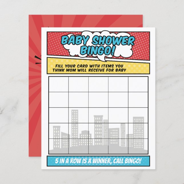 Jogo de Chá de fraldas Super Herói do Livro de Bic (Frente/Verso)