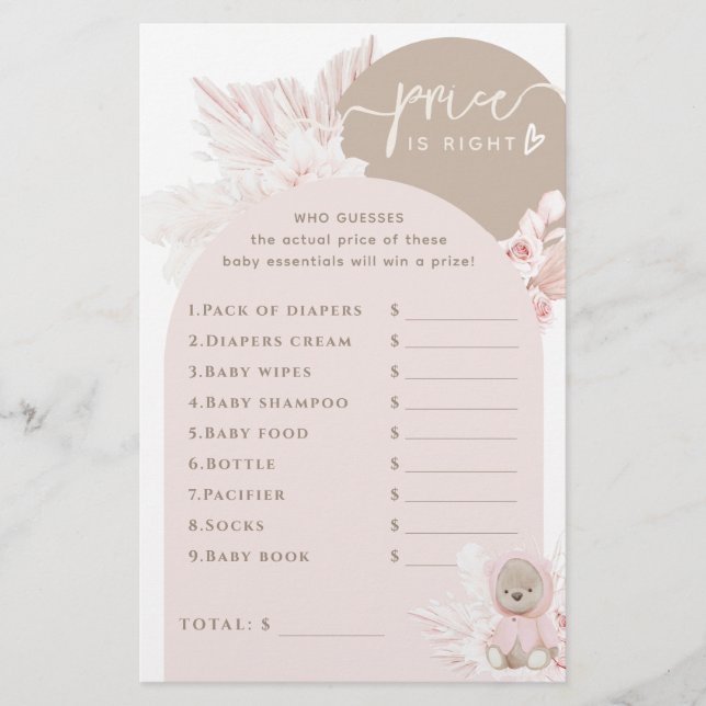 Jogo de Chá de fraldas Teddy Bear Modern Boho Girl (Frente)