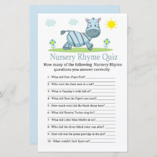 Jogo de chá de fraldas Zebra Nursery Rhyme Quiz
