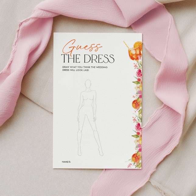 Jogo de Chá de Noiva Adivinhe o Vestido Primeira B (Guess the Dress Bridal Shower Game | Love at First Spritz Citrus Floral Theme)