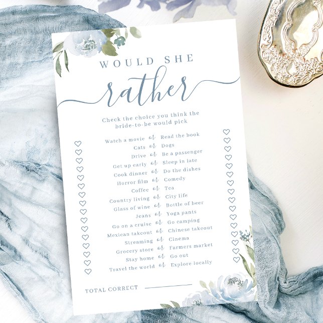Jogo de chá de noiva 'Blue floral would she rather (Blue floral would she rather bridal shower game)