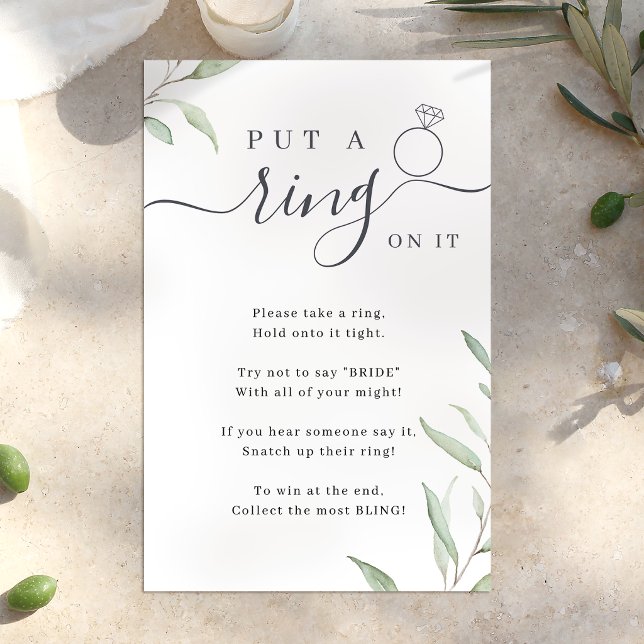 Jogo de chá de noiva com anel da folhagem (Greenery put a ring on it bridal shower game)