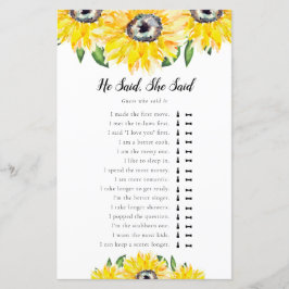 Jogo de Chá de Noiva de Girassol "Ele Disse Ela Di