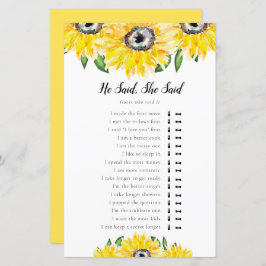Jogo de Chá de Noiva de Girassol "Ele Disse Ela Di